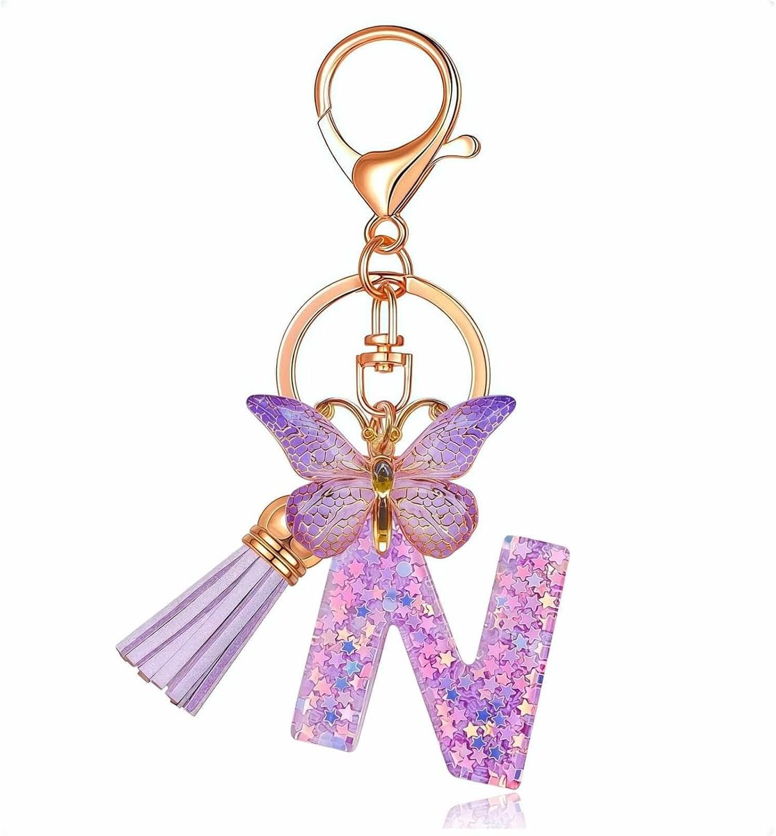 Sleutelhanger voor meisjes met letter en vlinder, initialen sleutelhanger voor vrouwen, gepersonaliseerde sleutelhanger, cadeau-idee voor meisjes en dames