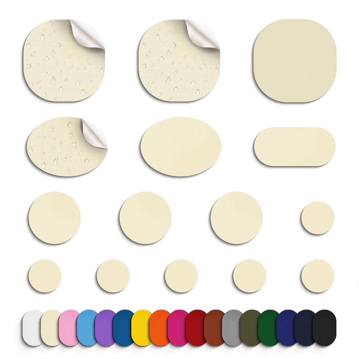 45 stuks donsjack reparatiepatch voor donsjassen, jassen, nylon stof reparatietape voorgesneden zelfklevende patches voor kleding, donsjack scheuren, tent, bovenkleding, waterdicht