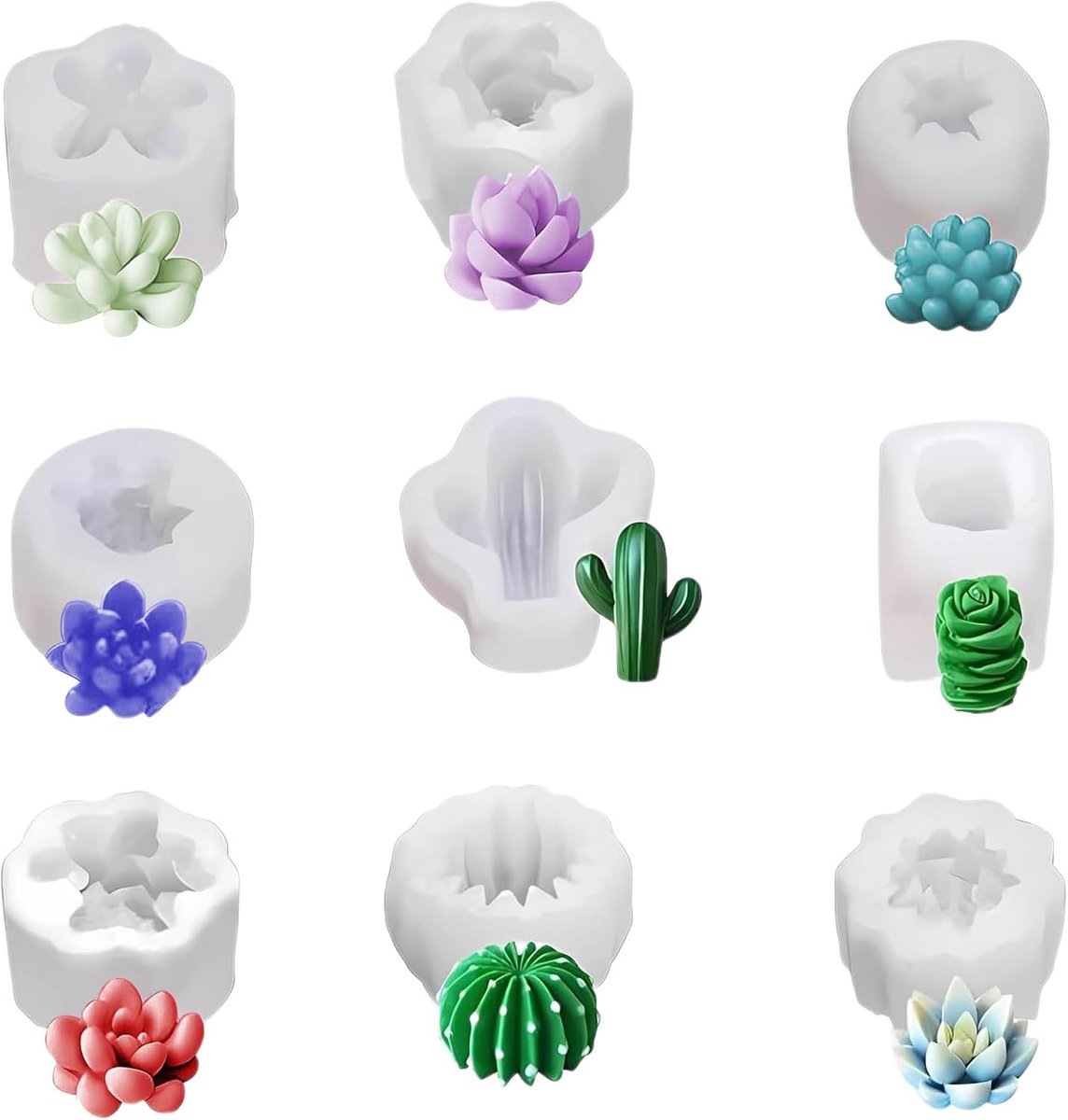 vormen voor vetplanten, set van 9 stuks, kaarsvorm, siliconen, cactusvorm, 3D-siliconenvorm voor aromatherapie, kaarsen, taartdecoratie, zeep