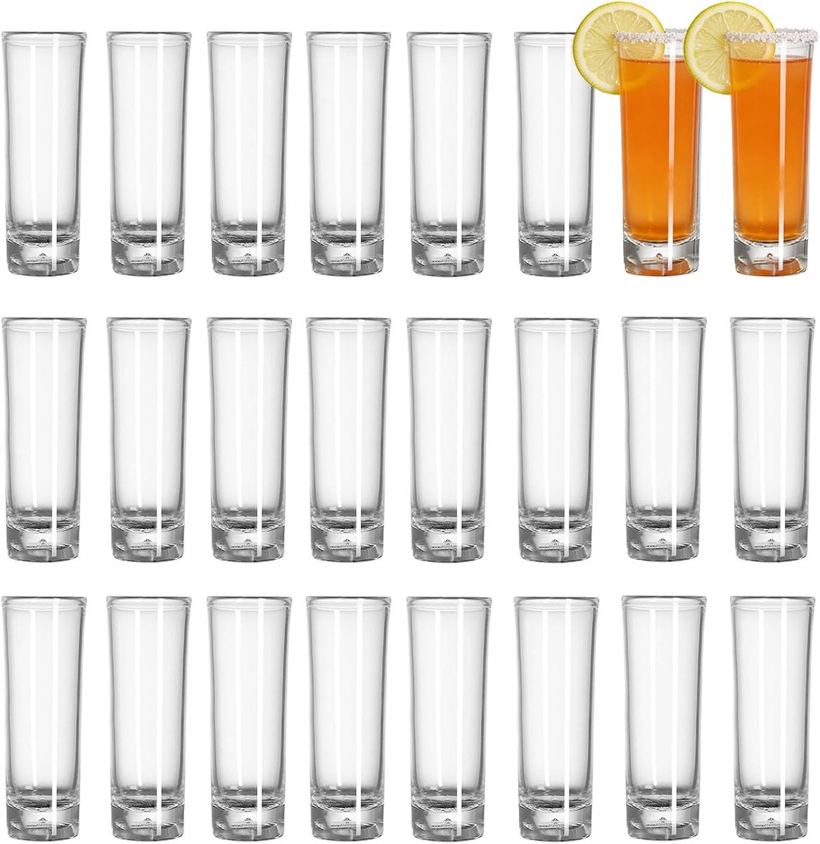 24 hoge borrelglazen, bodem pinnchenglazen, shotglazen, glas borrelglas, 4 x 10,2 cm, 60 ml klein wijnglazenset, feestaccessoires, glazen, familiebar, voor wodka, whisky