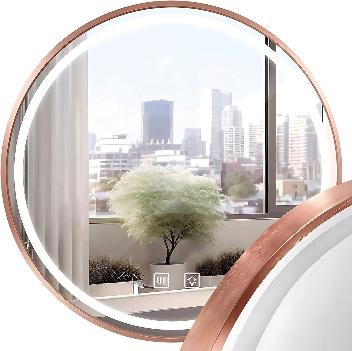 - Spiegel Led P11397 Mmj 80cm, Geborsteld Koper, Glas 80x80x2 cm