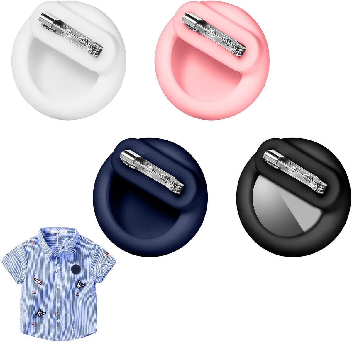 4st Siliconen Houder voor Airtag, Diameter 3,6 cm Siliconen GPS Tracker-koffer Monteren Omslag met Pin Verborgen in Kleding Schoenentas Rugzak Accessoires voor Kinderen Oudere Mensen