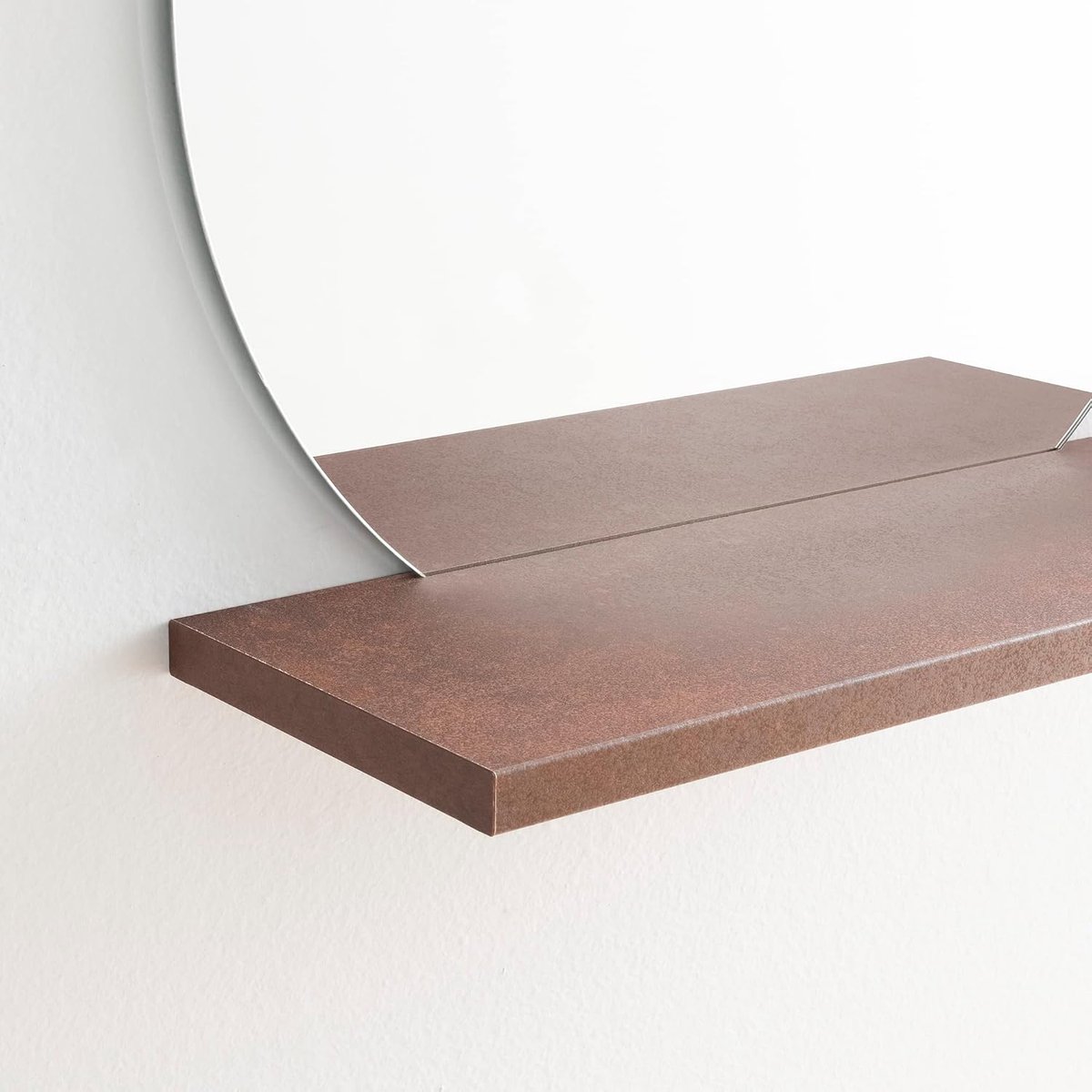 Ronde spiegel met plank, 60 x 60 x 22 cm, Corten, spiegel met plank, gemaakt in Italië