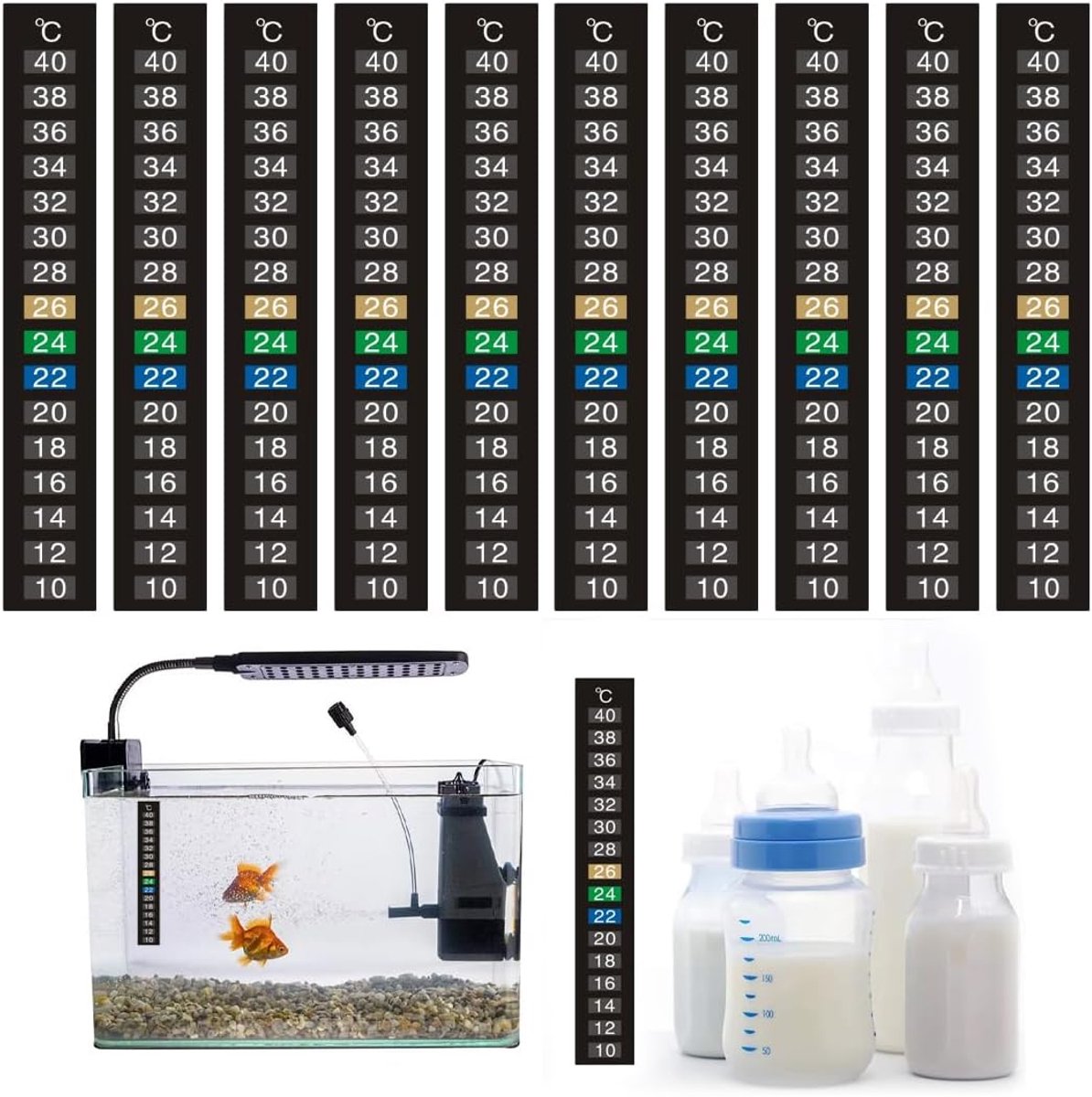 Aquarium thermometer stickers 10 stuks - zelfklevend - watertemperatuurweergave - eenvoudig afleesbaar - SnelShoppen