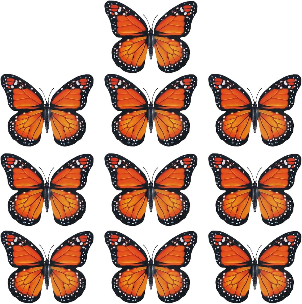 Vlindermagneten set van 10 - oranje 12x12 cm - decoratief en functioneel - ideaal voor insectenbescherming - SnelShoppen