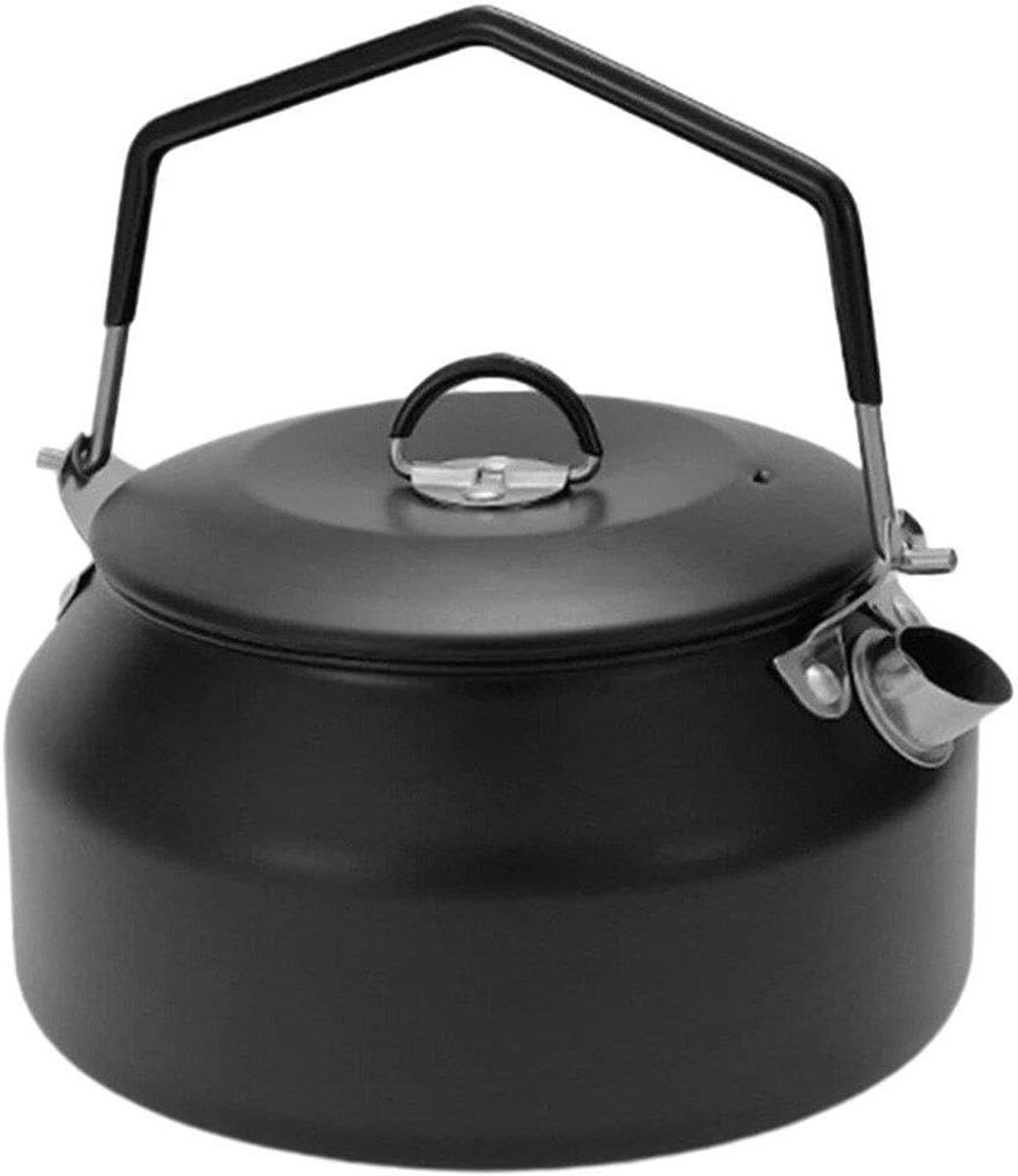 Koffiezetketel met Handvat - Waterketel Camping - Buiten Koken - Dempende Deksel - 1L - Zwart