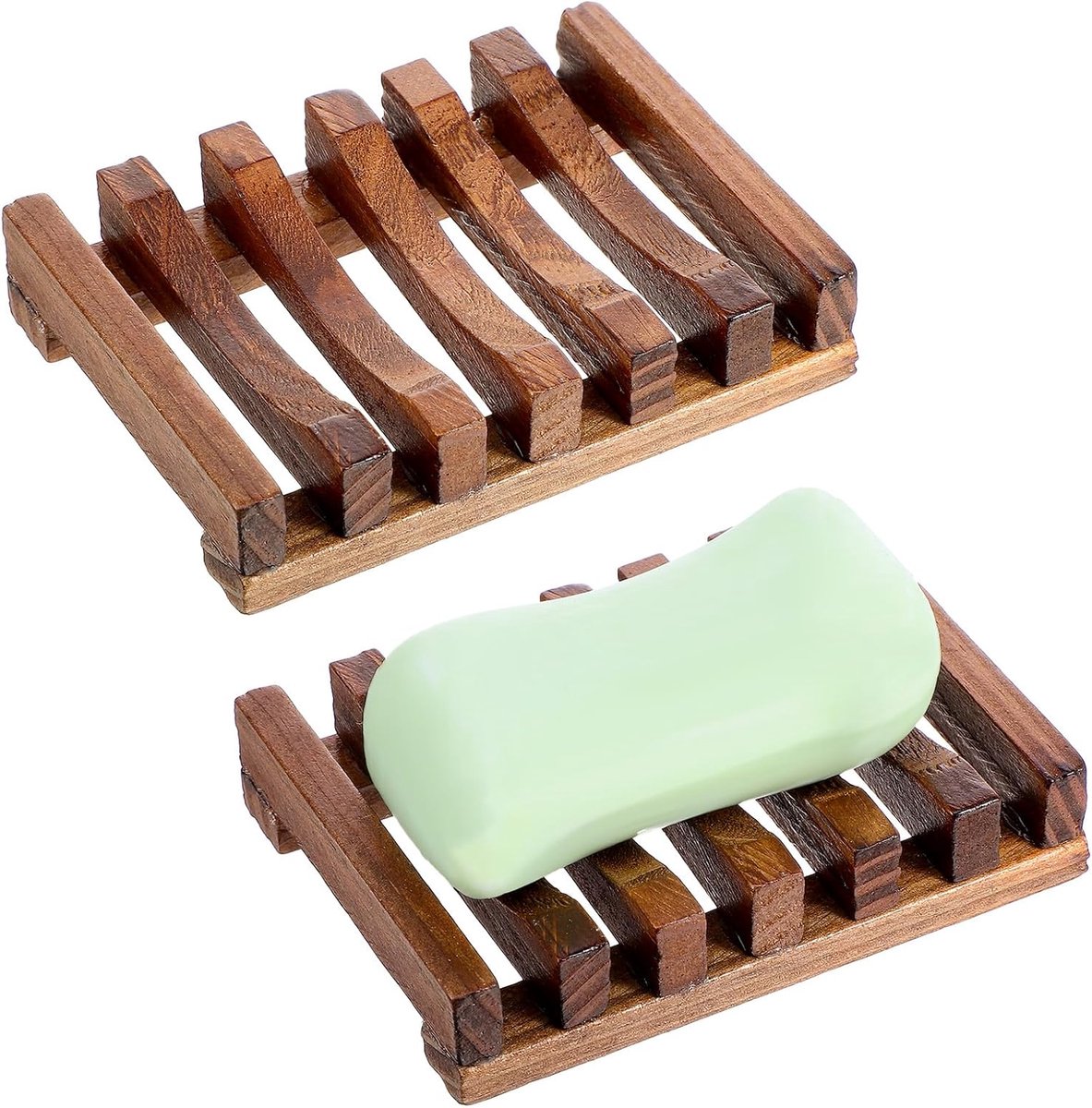 Zeepbakje hout set van 2 - handgemaakt grenenhout - voor badkamer en keuken - praktische zeephouder - SnelShoppen