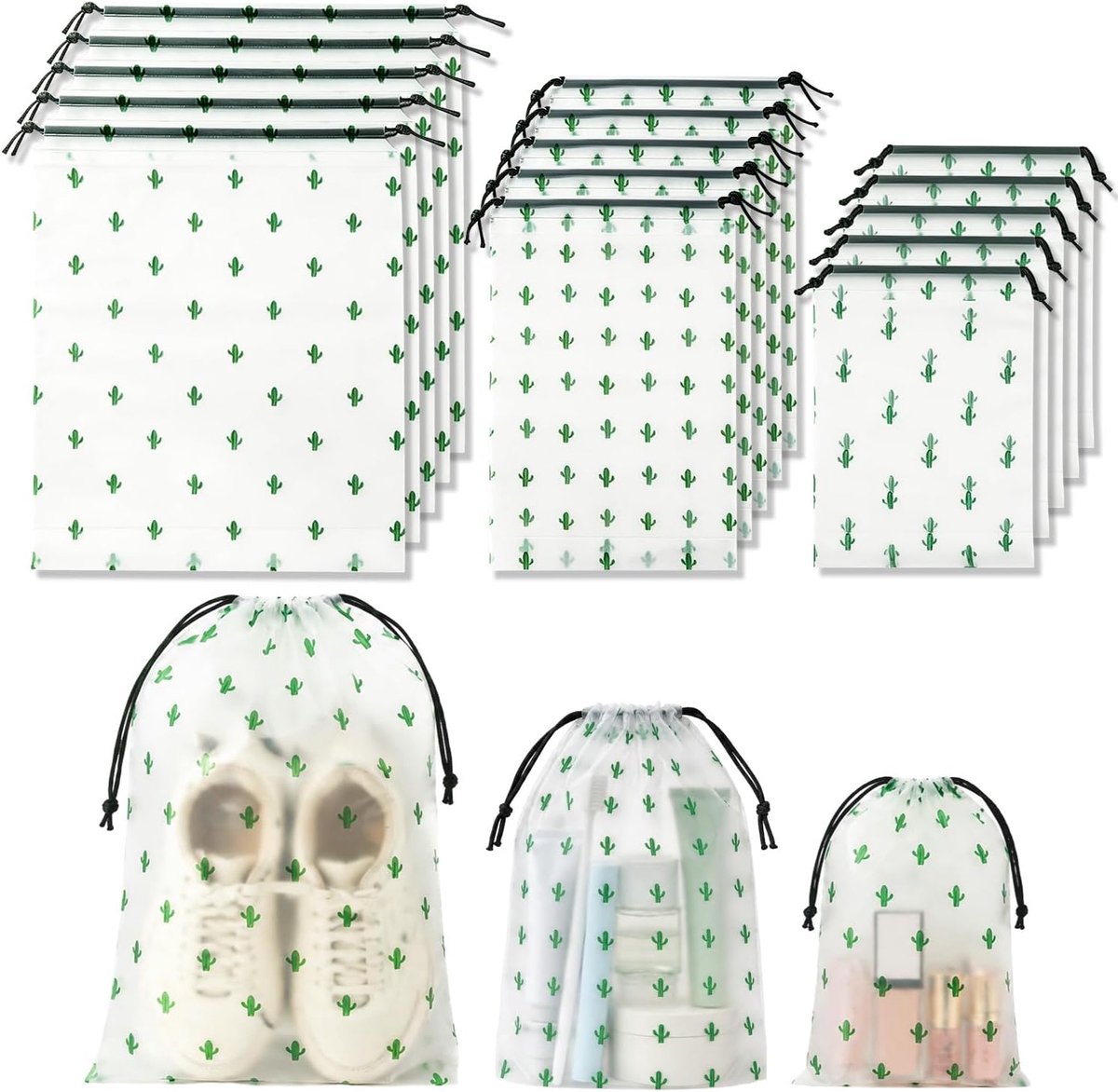 Schoenenzakken 15 stuks - EVA opbergzakken - cactusdesign - perfect voor reizen - SnelShoppen