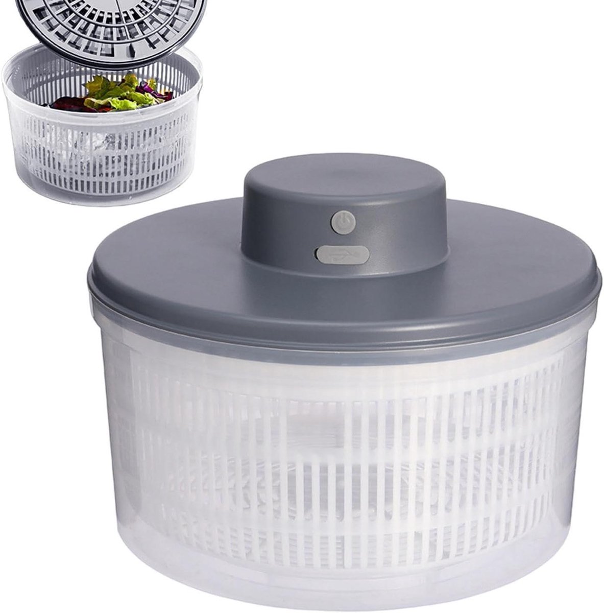 Elektrische Salade Spinner - Groente Droger - Gezond Eten Bereiden - Snel en Moeiteloos Drogen - 3L Capaciteit - Grijs