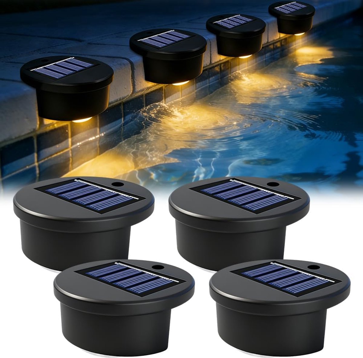Solar Pool Lights 4-Stuks - LED 6.5 cm - Warm Licht - Decoratie voor Tuin en Vijver - SnelShoppen