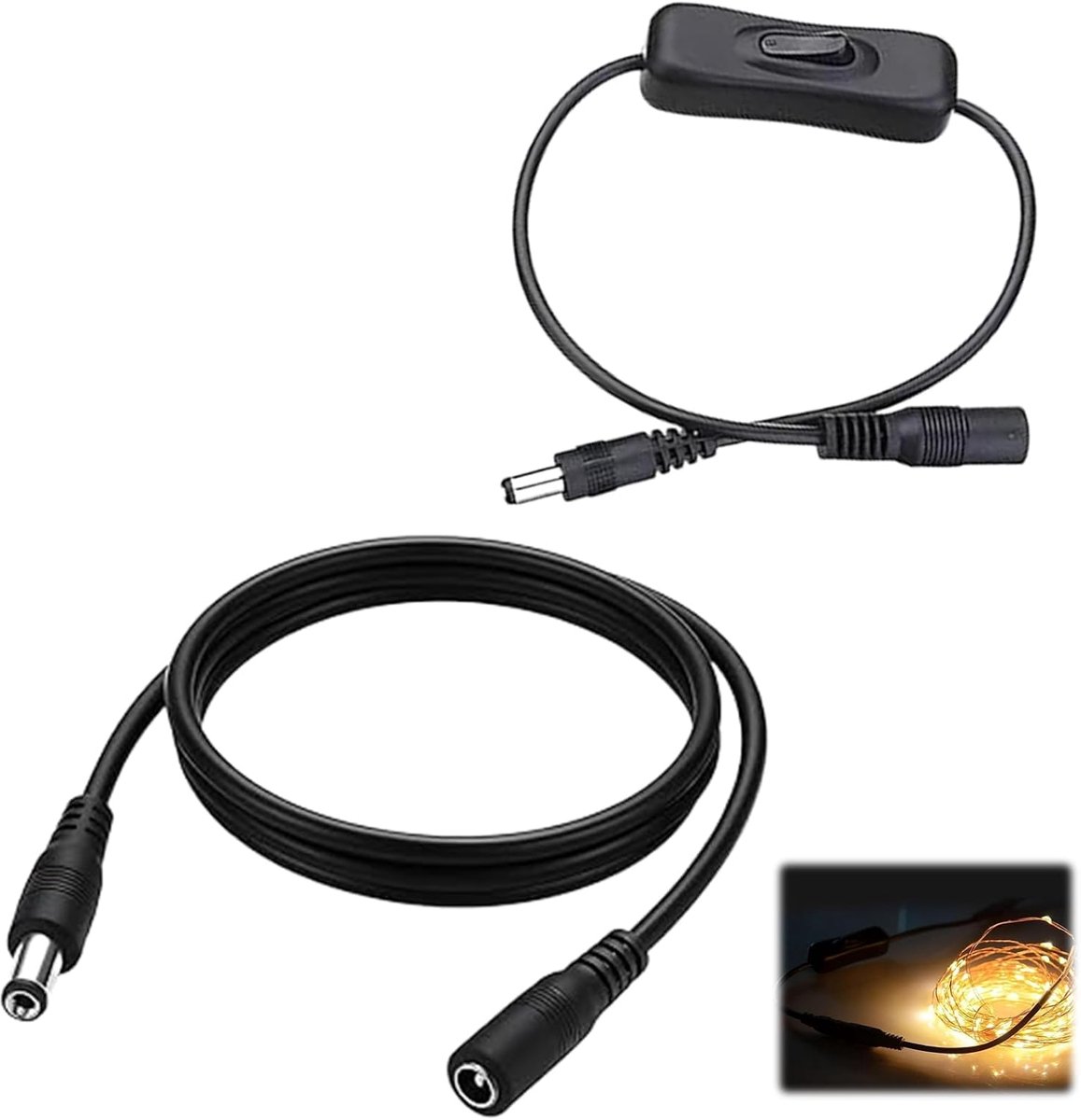 DC Power Extension Kabel met Aan/Uit Schakelaar - 0,5 cm x 0,3 cm - Set van 2 - Eenvoudig in gebruik - SnelShoppen