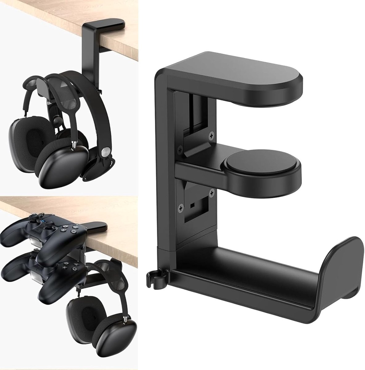 Gaming headsetstand onder bureau - 360° draaibare haak - geïntegreerde kabelclip - optimale organisatie - SnelShoppen
