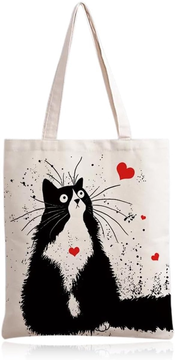 Tote Bag voor Vrouwen - Kattenprint Linnen Tas - Robuust Design - Perfect voor Strand - SnelShoppen