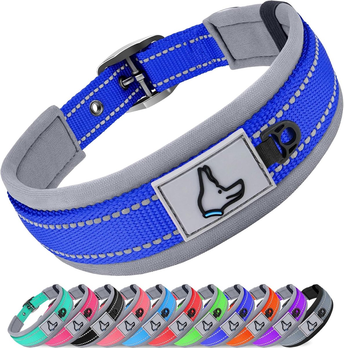 Hondenhalsband Medium - Gevoerde Neopreen Halsband - Reflecterend Nylon - Comfortabel voor uw hond - SnelShoppen