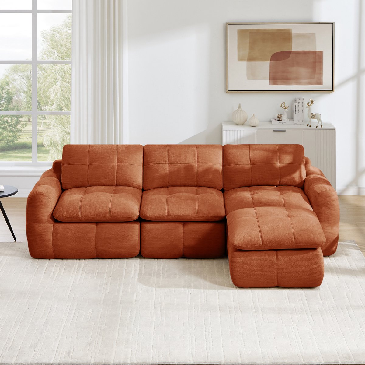 STILVORA Hoekbank 264 x 160 cm - 3-Zits L-Vormige Modulaire Bank Met Ottoman En Zonder Montage - Voor Woonkamer En Appartement - Chenille Oranje