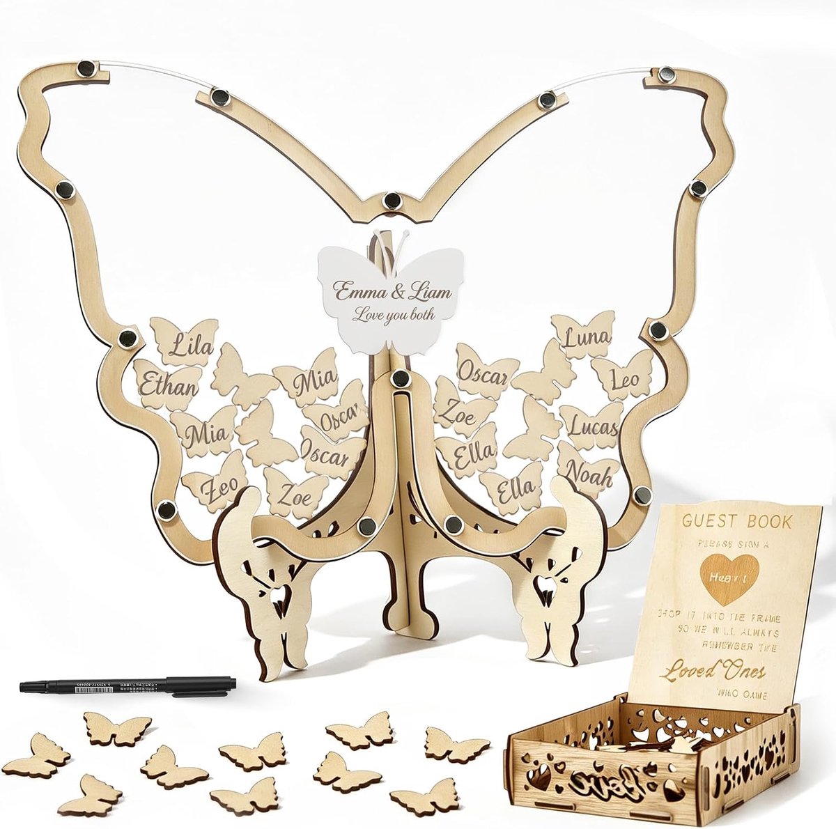 Gastenboek Vlinder - Houten Decoratie - Gepersonaliseerd - Unieke wensen voor bruiloften - SnelShoppen