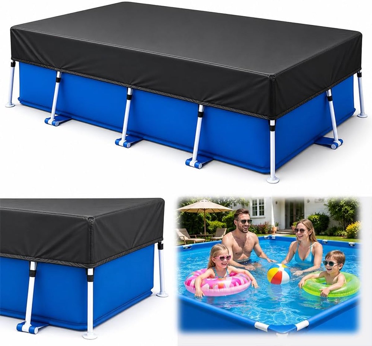Zwembadafdekking 225 x 150 x 30 cm - winddicht - voor rechthoekig zwembad - houdt water schoon - SnelShoppen