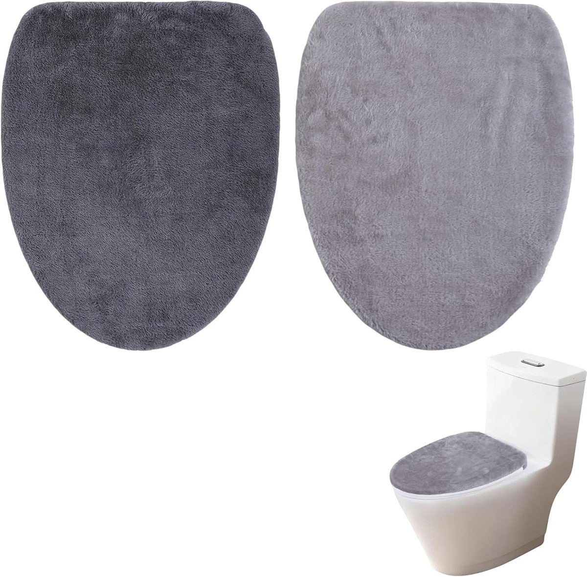 Toilethoes 2 stuks - grijs velours - stofdicht en machinewasbaar - universeel passend - SnelShoppen