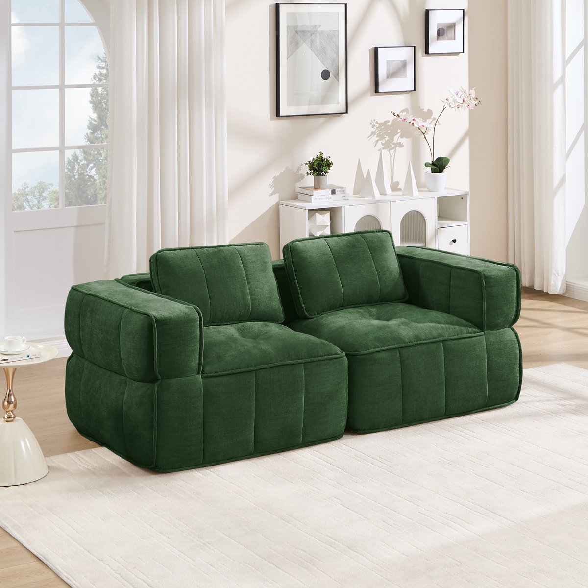 STILVORA Hoekbank 198 x 93 x 67 cm - 2-Zits Modulaire Bank Met Diepe Zitting En 32D Schuim - Voor Woonkamer En Appartement - Polyester Groen