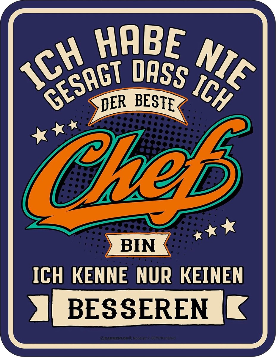 Decoratieve tinnenplaat beste baas - frameloos design - 17 x 22 cm - gemaakt in Duitsland - SnelShoppen