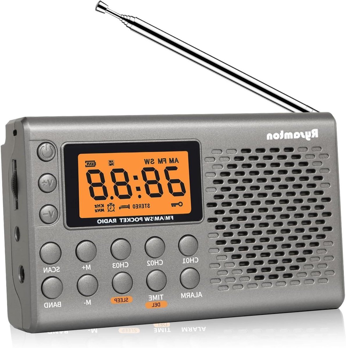 Draagbare Radio - Zakradio Wekkerradio - Muziek Luisteren - Groot Digitaal Display - Compact Formaat - Grijs