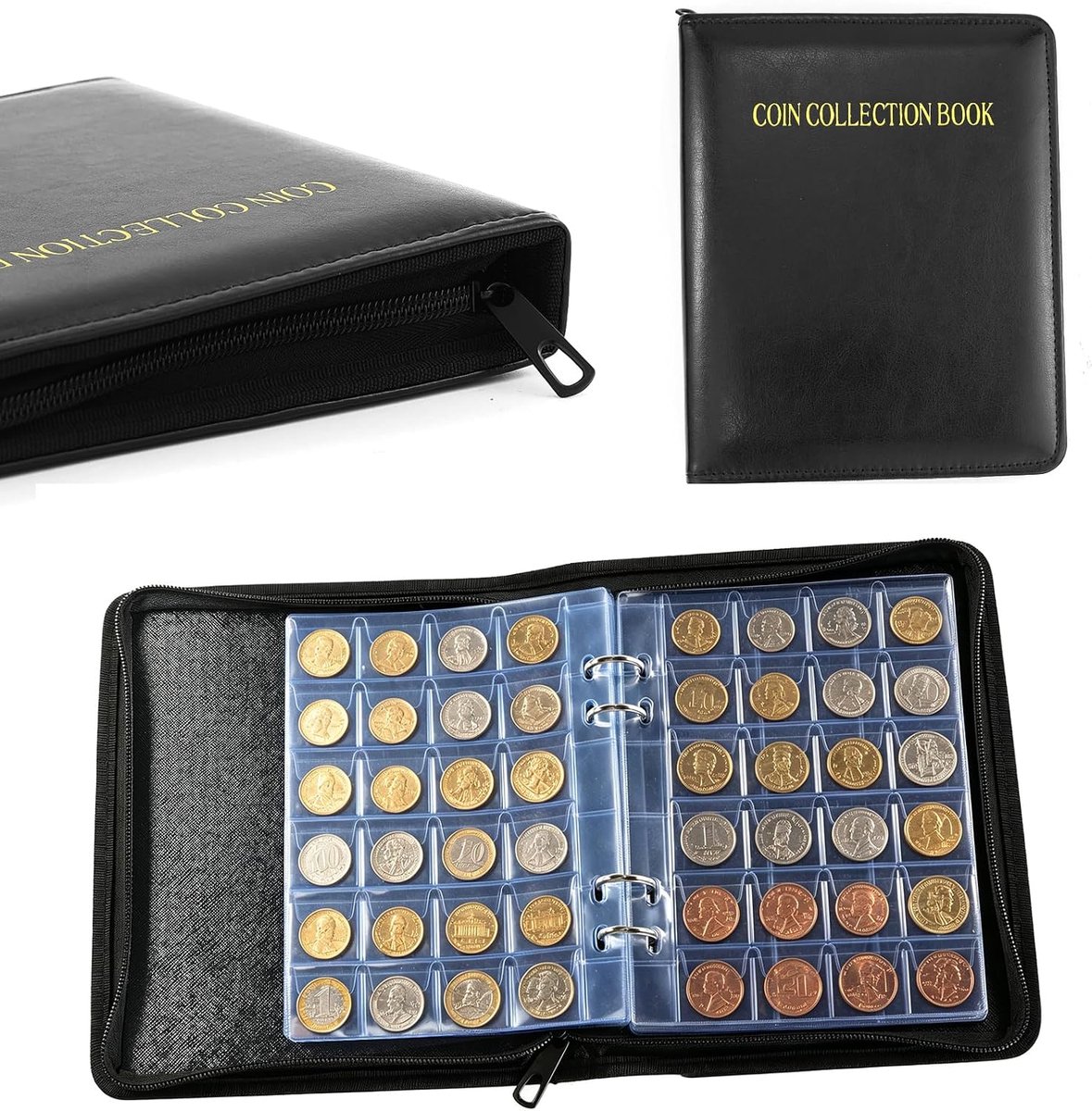 Verzamelalbum 600 vakken 3x3 cm / 4x4,5 cm - zwart met ritssluiting - grote capaciteit - perfect voor euroset - ShopVlot