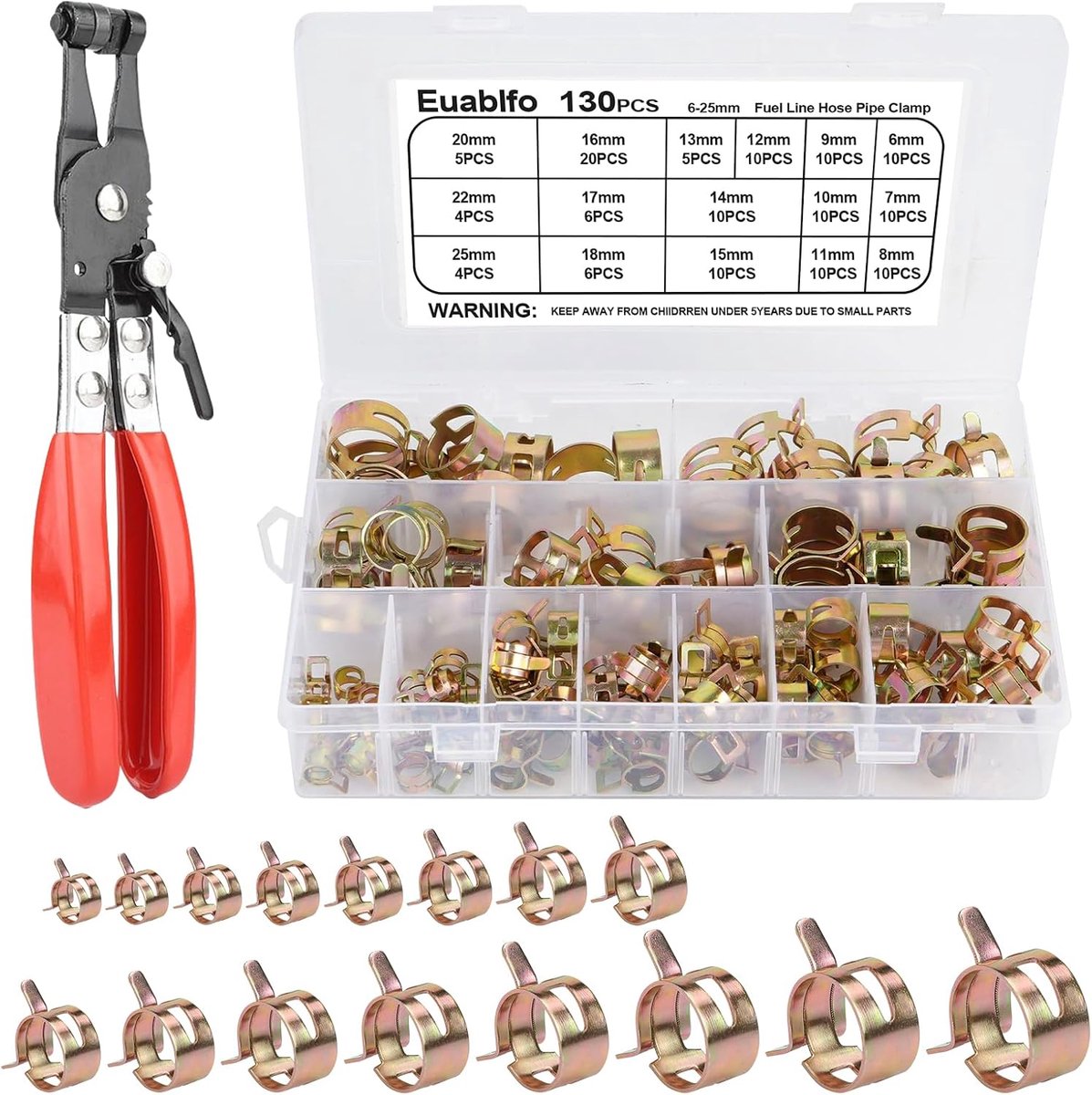 Halsbandenset 130 stuks - RVS - 16 maten 6-25mm - Ideaal voor water- en gasleidingen - ShopVlot
