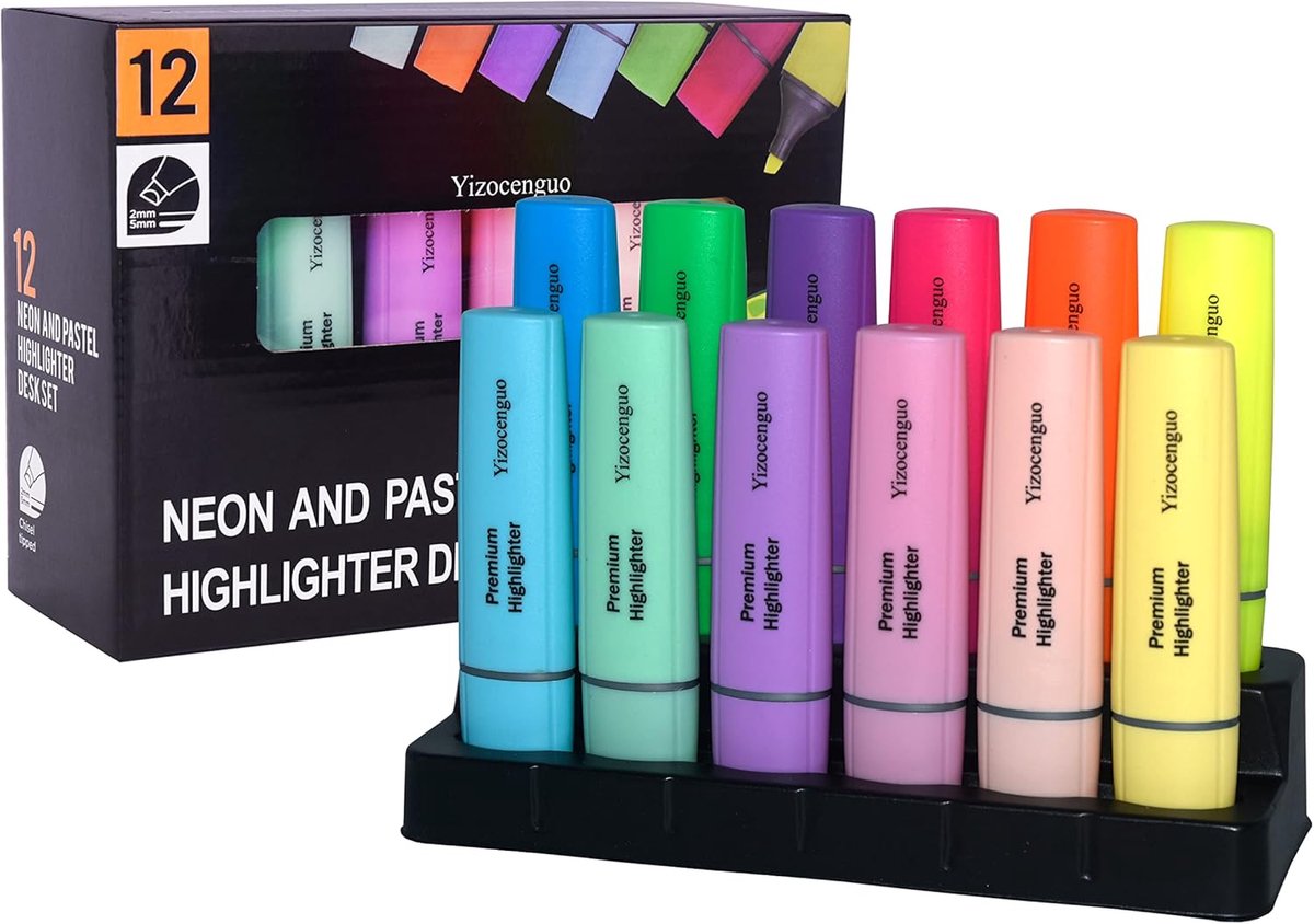 Markers met chisel tip 12 stuks - diverse kleuren - design basis - ideaal voor school en kantoor - ShopVlot