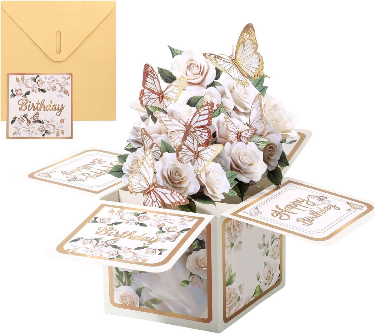 Pop-up verjaardagskaarten voor vrouwen - 3D rozen en vlinders - inclusief envelop - perfect voor moeder of vriendin - ShopVlot