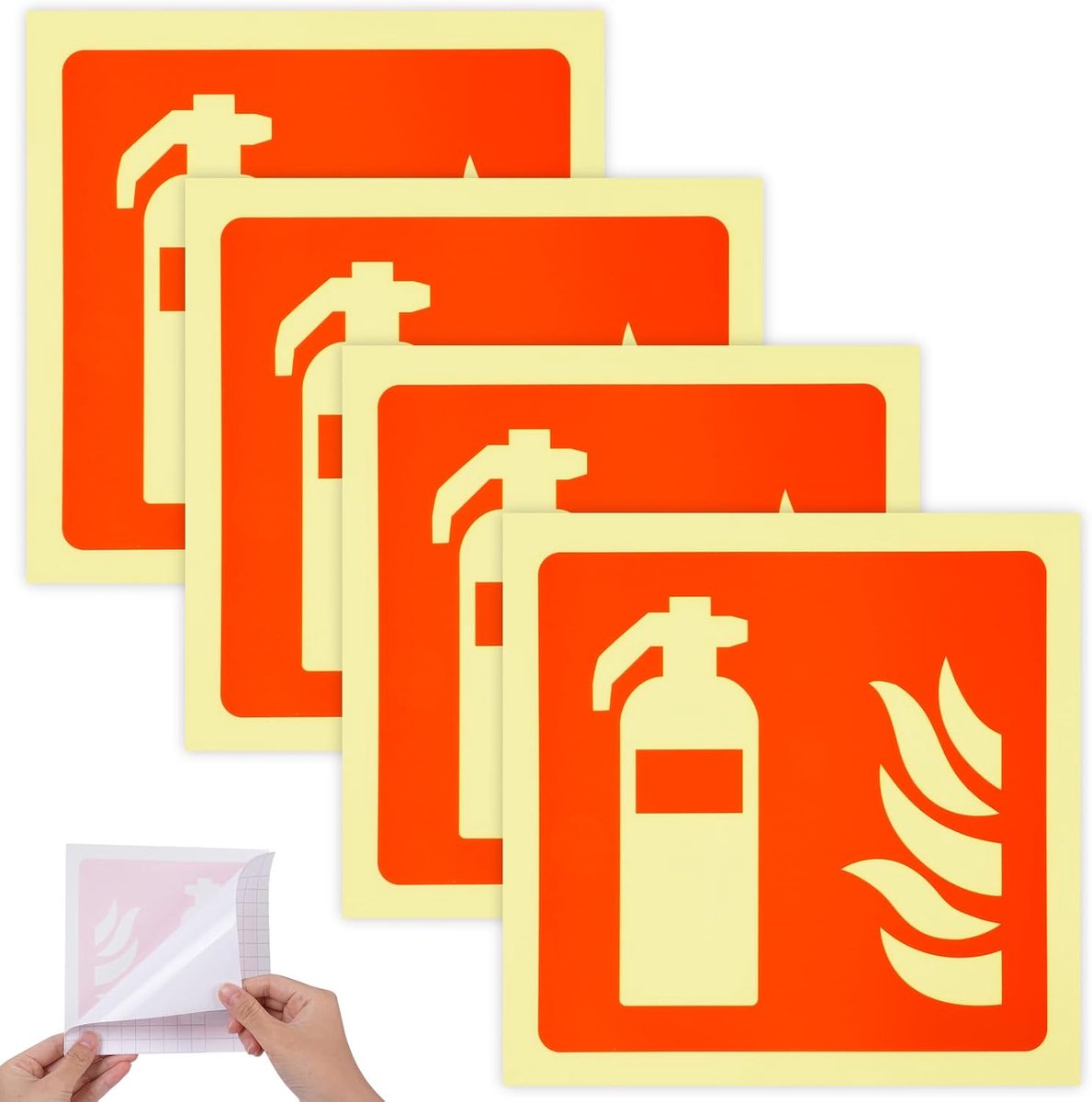 Brandblusser stickers set 4 stuks - zelfklevend 15x15cm - waterdicht - markeer brandblusapparatuur - ShopVlot
