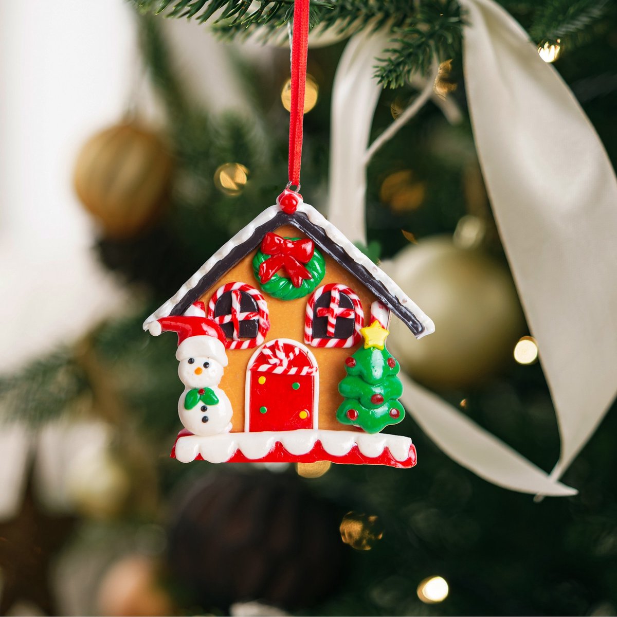 Kerst magnetische decoratie - 2 in 1 - peperkoekenhuisje met sneeuwpop - 85 x 75 mm 1 Stuks [58553B]