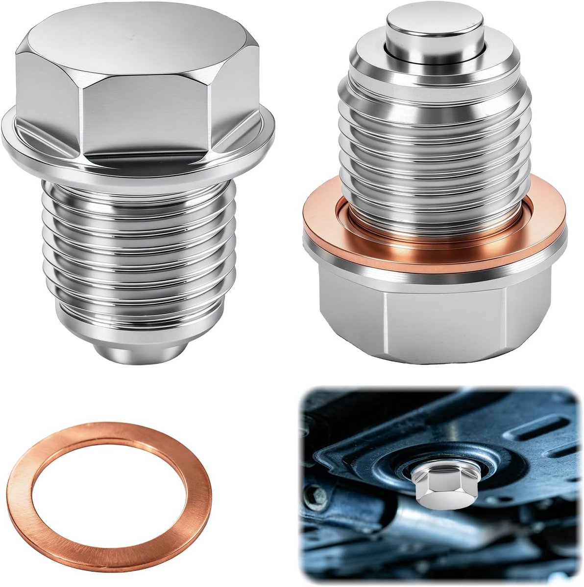 olieaftapplug M16 x 1,5 - zilver - magnetisch - veilige afdichting bij motoroliekuipen - ShopVlot