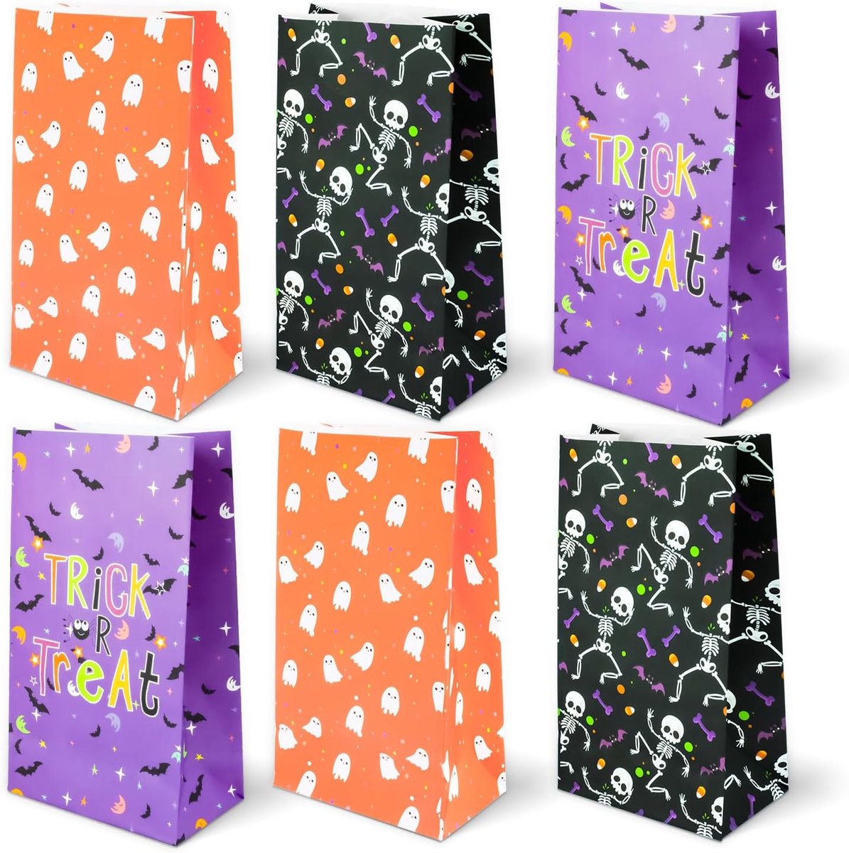 Geschenkzakjes Halloween 24 stuks - Kraftpapier - Skelet, spook & trick or treat - Perfect voor feestjes - ShopVlot
