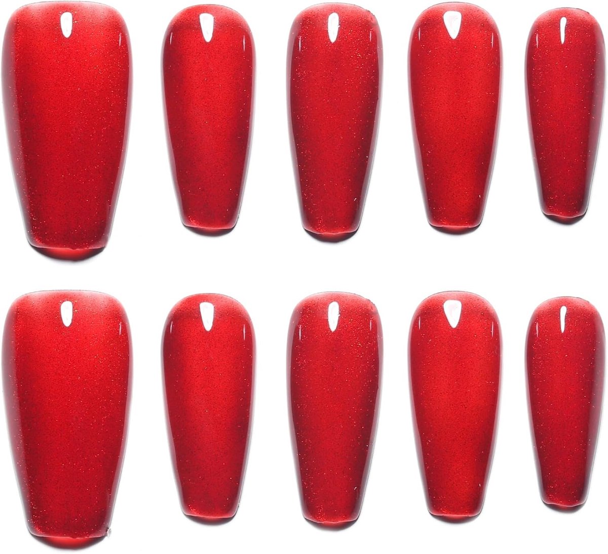 Nepp Nails Medium Long - Coffinvorm - Rood met parelglans - Perfect voor een stijlvolle look - ShopVlot