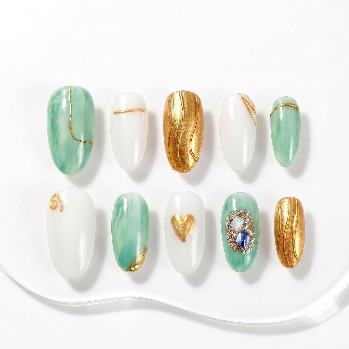 Nail Art Set 10-delig - Handmade Press On Nagels - Irregulaire Design - Inclusief opbergdoos - ShopVlot