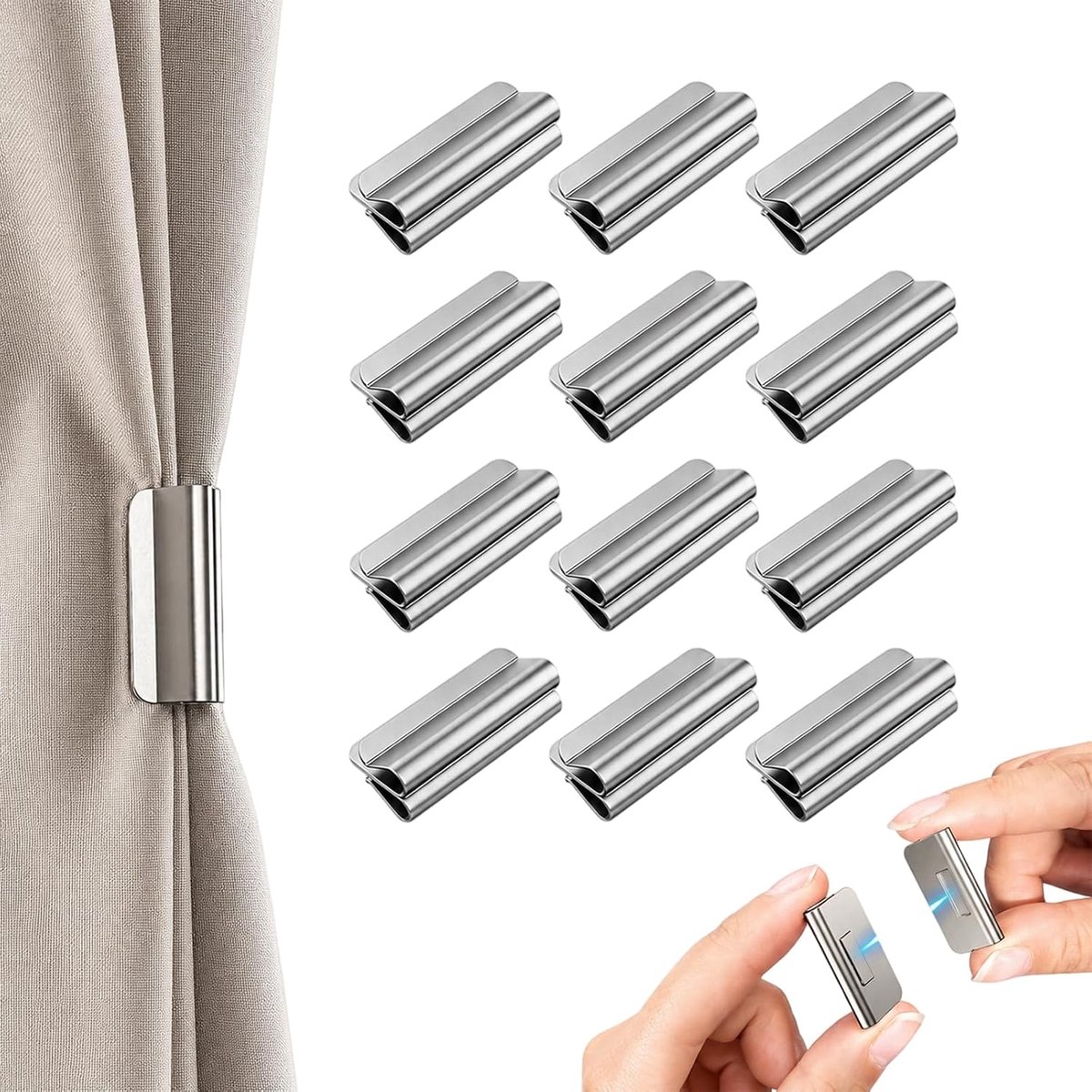 Gordijnclips met sterke magnetische kracht - roestvrij staal - 12 stuks voor lichte gordijnen - ShopVlot