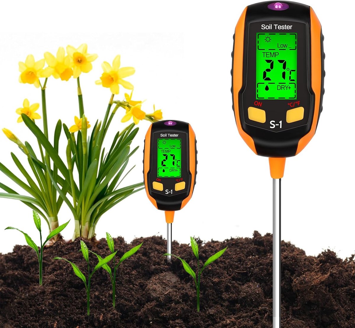 Grondmeter 4-in-1 - Digitale bodemvochtmeter - Temperatuur/Humidity/Zonlicht en pH - Ideaal voor tuinieren - ShopVlot