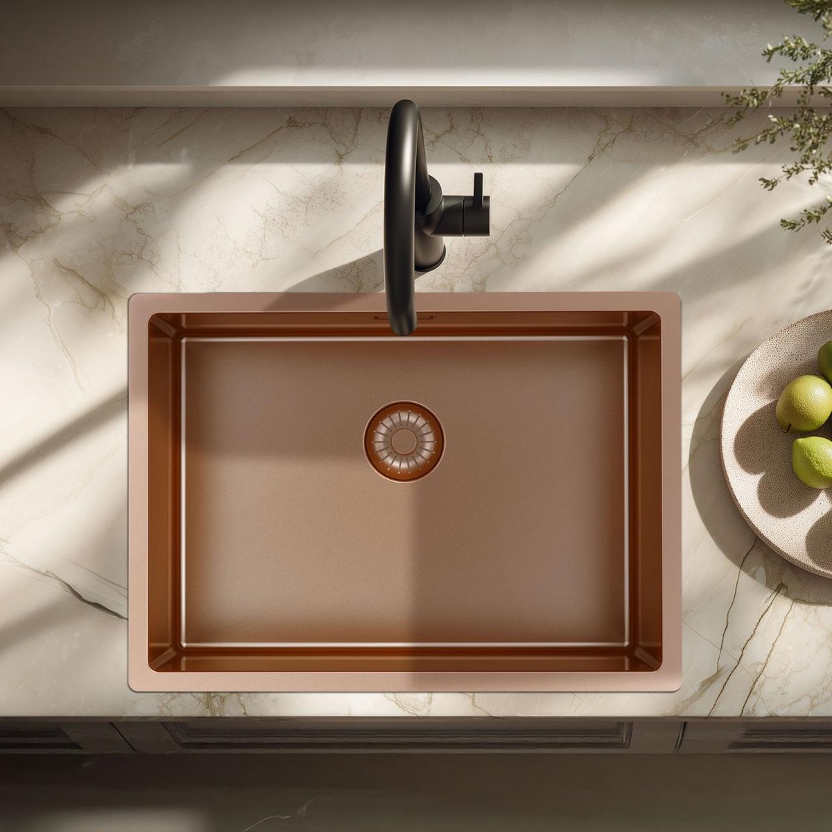 Pure.Sink Comfort Speciale 35cm korte PVD Rosé Koper spoelbak 50x35 cm ruimte besparend PCM5035-62