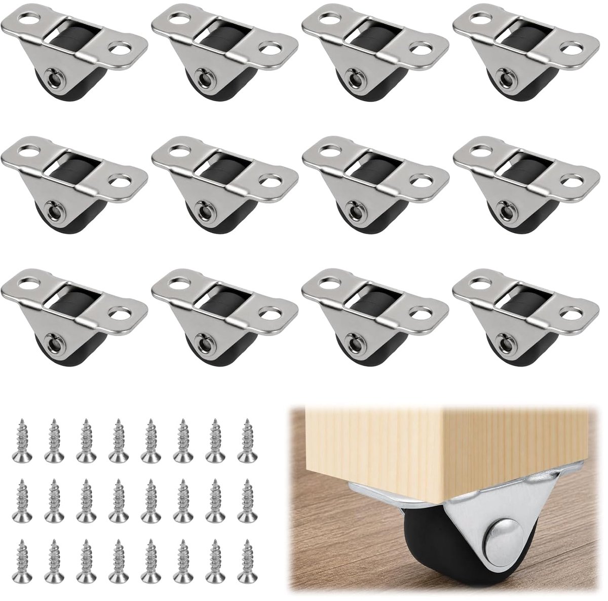 mini-meubelwielen 12 mm - rubber met stalen bovenplaat - stil en soepel - ideaal voor kasten en gereedschapskisten - ShopVlot