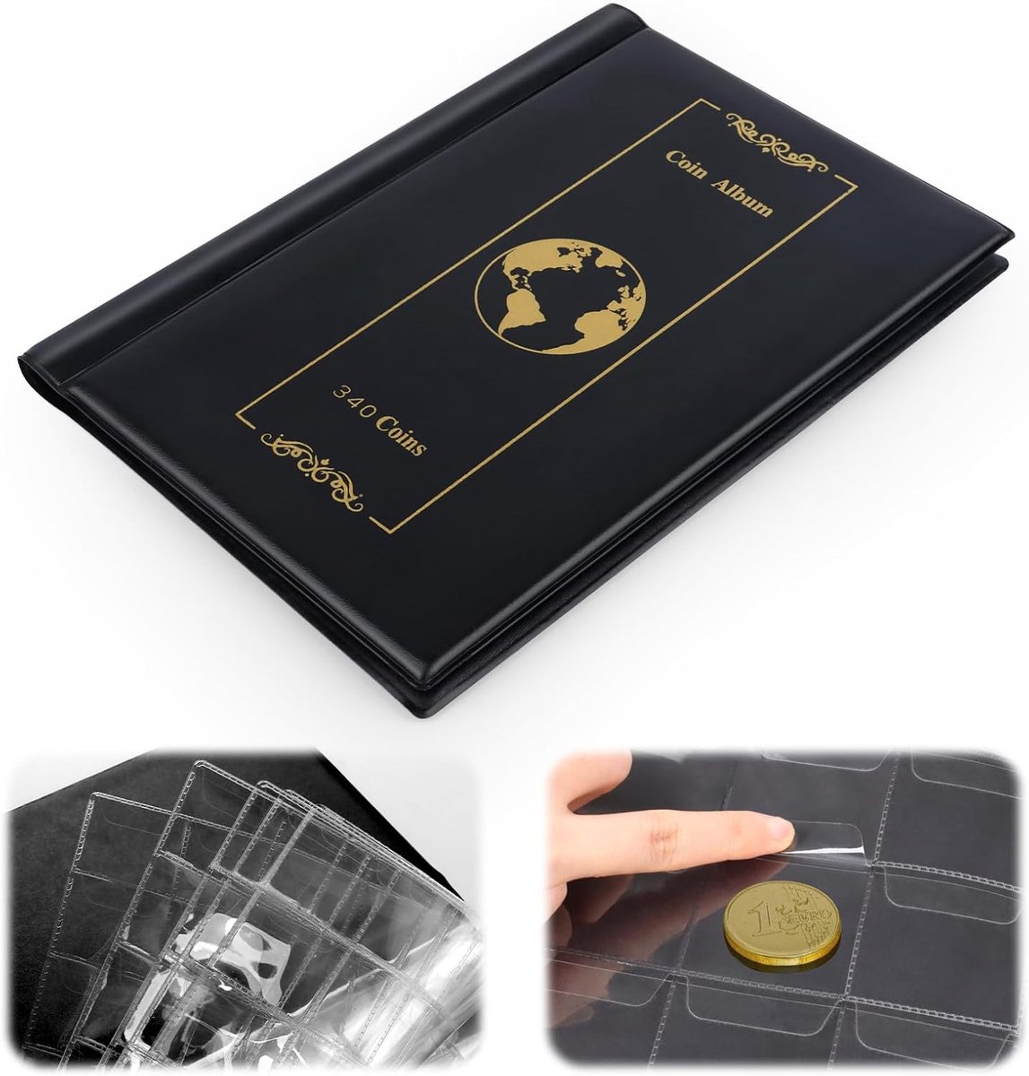 Muntalbum 340 stuks - kunstleer - transparante pagina's - ideaal voor coin collectors - ShopVlot