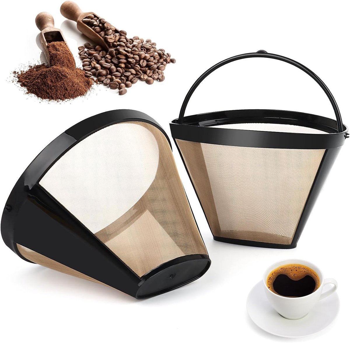 Herbruikbaar koffiefilter set van 2 - Permanente filter met handvat - Geschikt voor koffiezetapparaat - ShopVlot