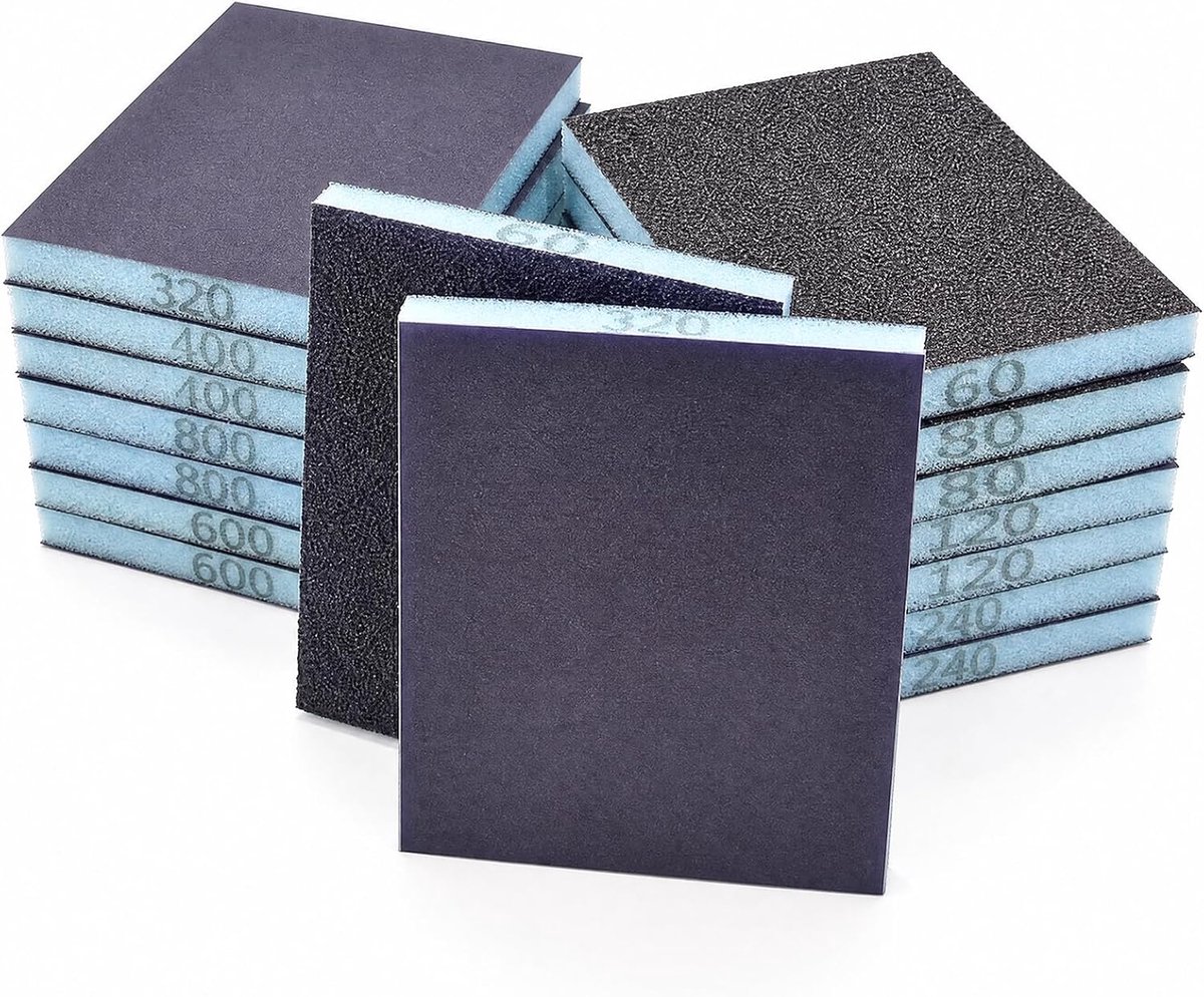 Schuursponzen set van 16 stuks - korrel 60/80/120/240/320/400/600/800 - wasbaar en herbruikbaar - ShopVlot