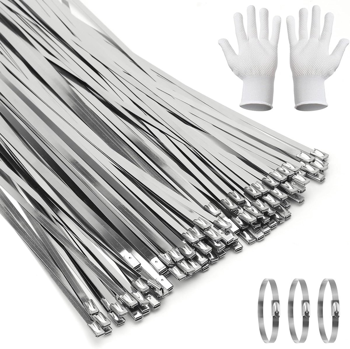 Kabelbinders 100pcs 300 x 4.6 mm - RVS 304 - Zelfsluitend - Geschikt voor hoge temperaturen - ShopVlot