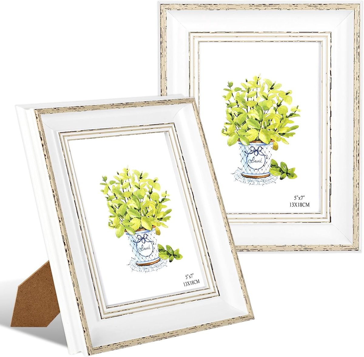 Fotolijsten set 2 stuks 13 x 18 - Vintage houten fotolijsten - Blauw goud - Perfect voor wanddecoratie - ShopVlot