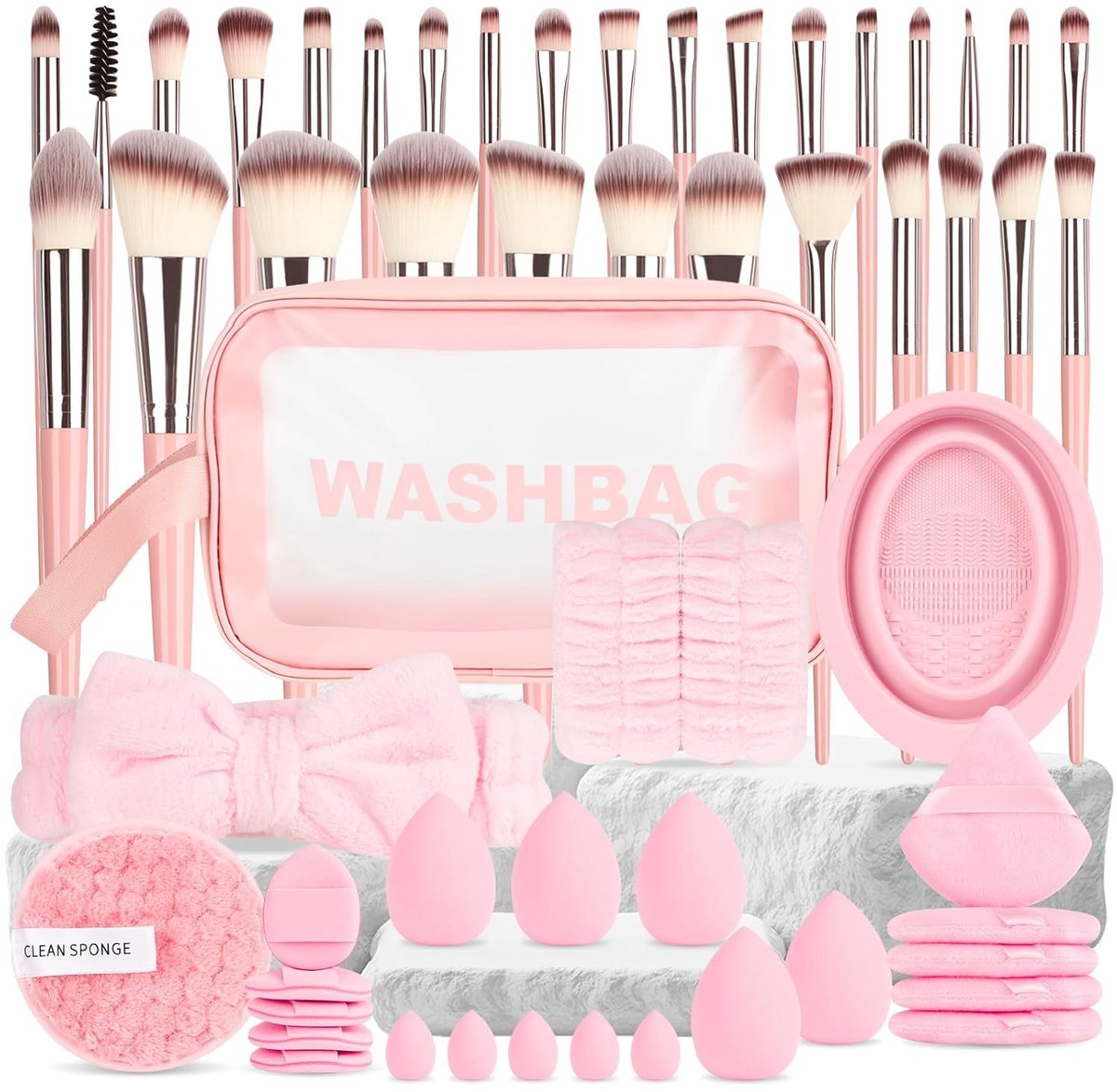 Make-up borstelset 56-delig - Professionele multifunctionele set - Inclusief make-up sponsen en tasje - ShopVlot