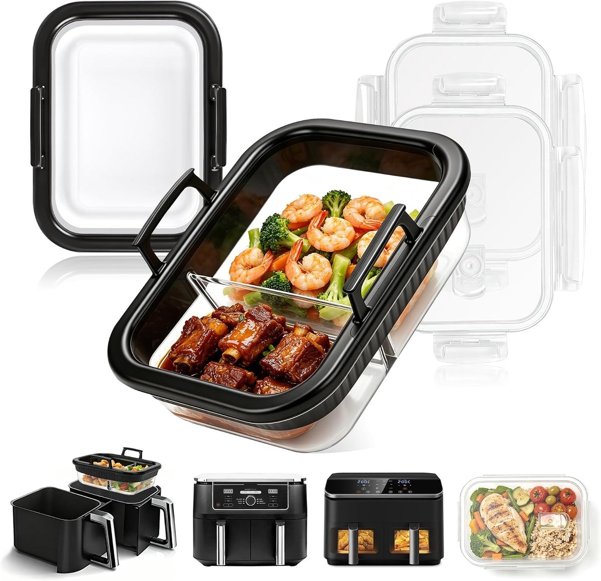 Airfryer accessoires 2 stuks - glazen bakplaat - met siliconen handgrepen - ideaal voor Ninja en Cosori - SnelShoppen