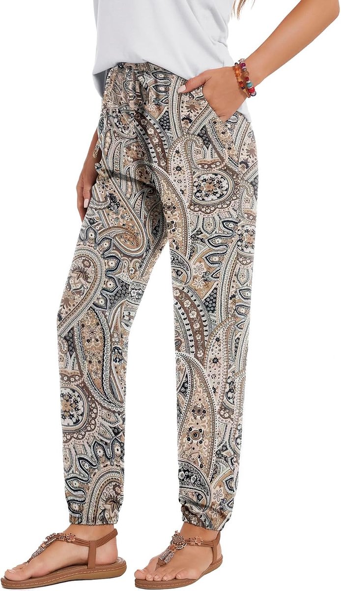 Zomerbroek dames - lange luchtige leisurebroek - hoge taille - casual losse strandbroek met zakken - SnelShoppen