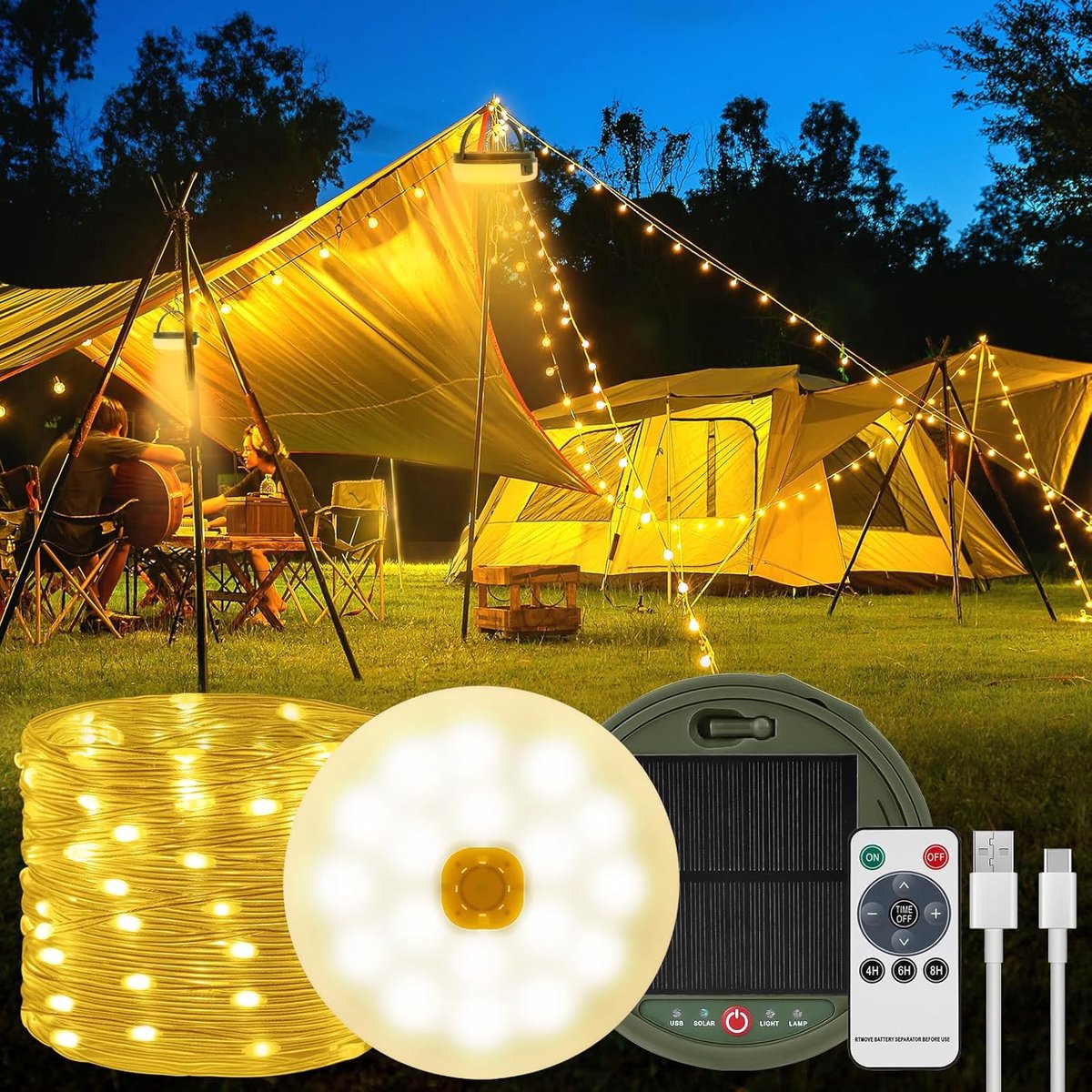 Solar camping fairy lights 12 m - 120 LED - oplaadbaar - sfeervolle verlichting voor buiten - SnelShoppen