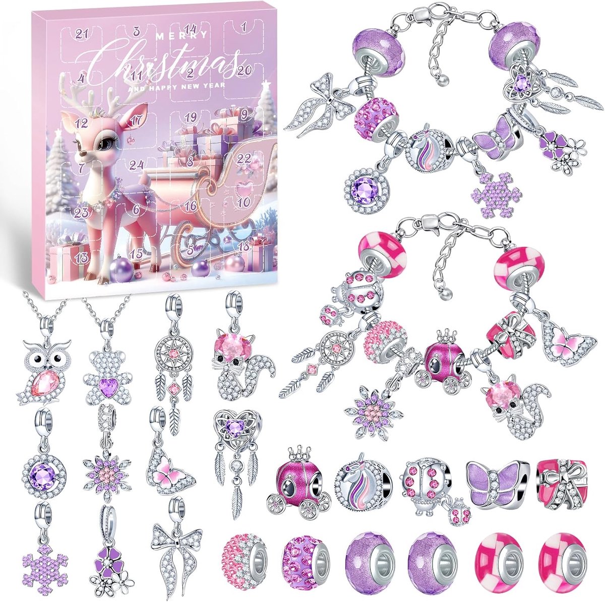Adventskalender 2026 voor meisjes - juwelen met armband en ketting - 24 verrassingen voor elke dag - SnelShoppen
