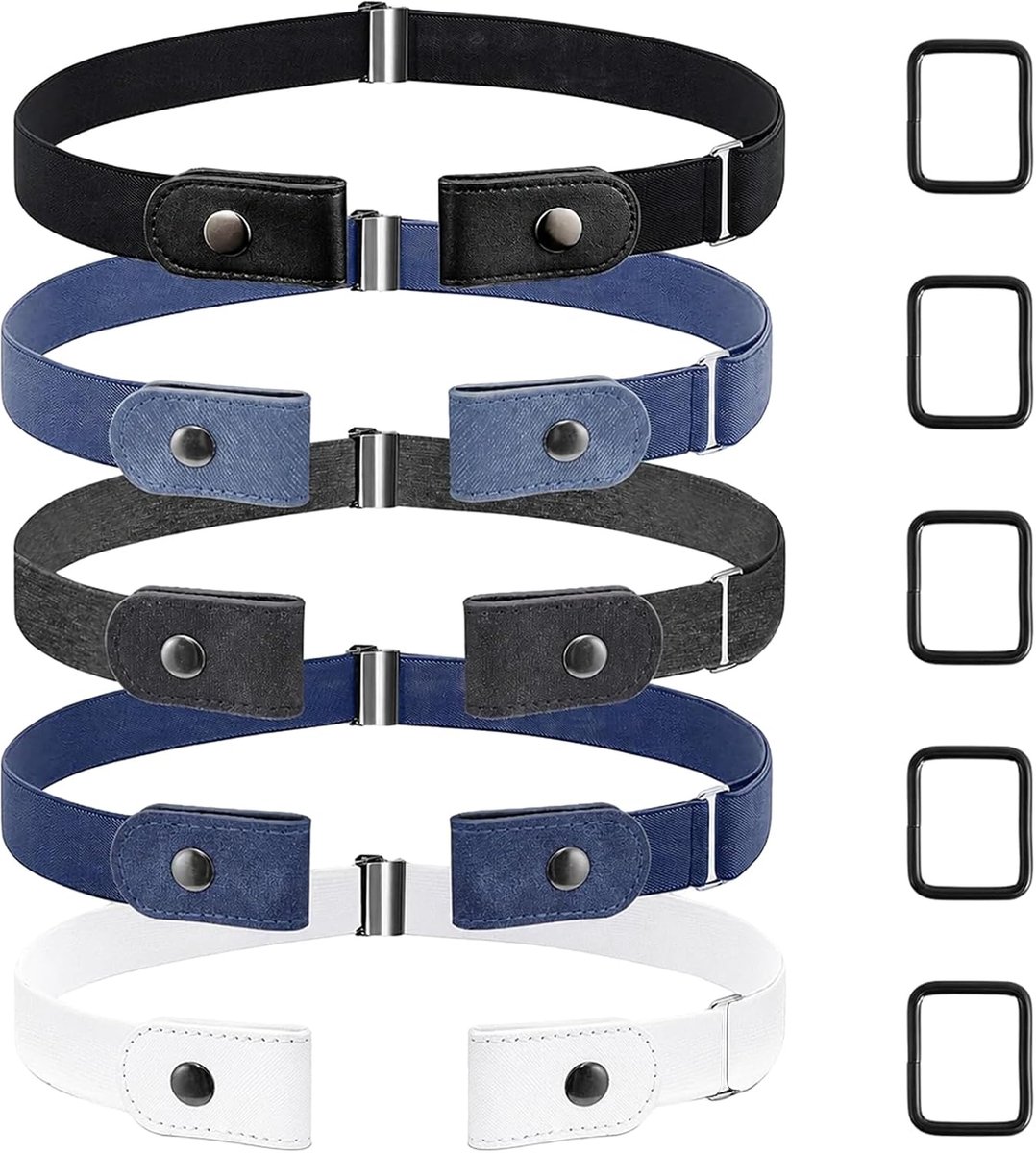 Elastische riem zonder gesp - onzichtbare stretchriem voor dames en heren - 5 stuks in wit, grijs, zwart - SnelShoppen